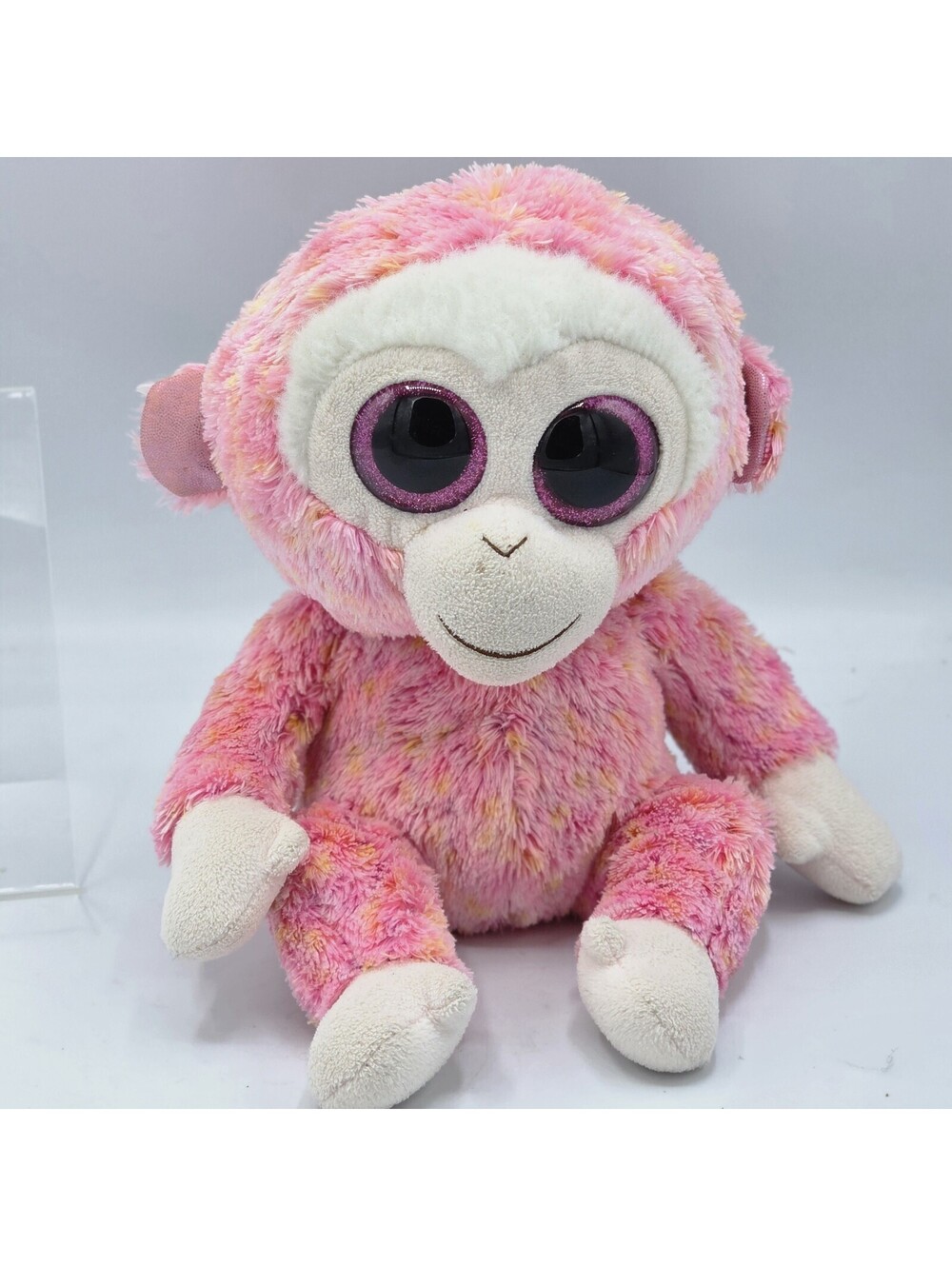 Ty Beanie Boo Ruby monkey Glitter Eyes 9" Pink Plush Used